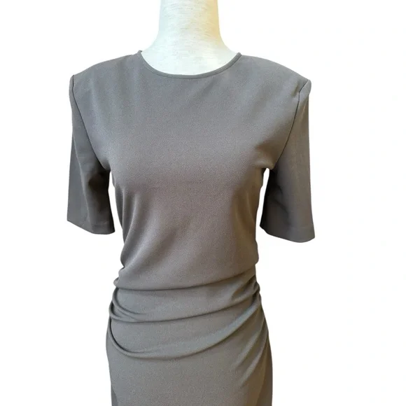 Zara Slate Brown Ruched Waist Short Sleeves Midi Dress, NWT, M - Picture 7 of 16